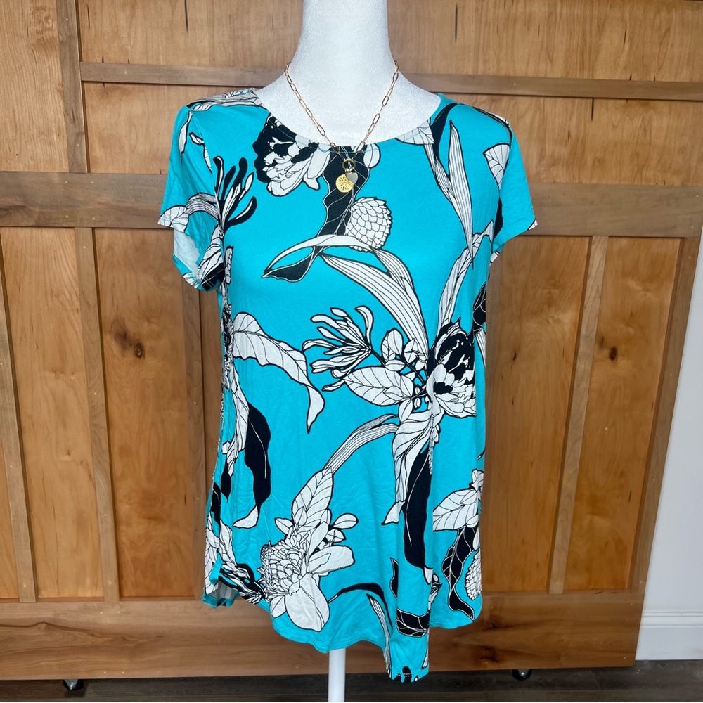 Alfani Size Medium | Floral Print Women's Short Sleeve Top | Quality